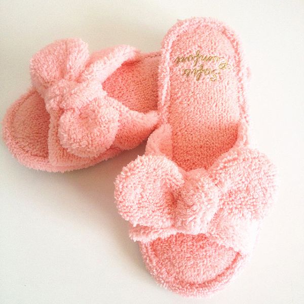 

indoor winter slippers couples home cute bow ladies plush soft slippers coral velvet non slip silent fish mouth, Black