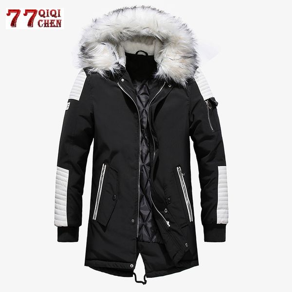 

brand winter jacket men thicken warm parkas casual long outwear hooded collar cotton coats windbreaker jackets men veste homme, Black