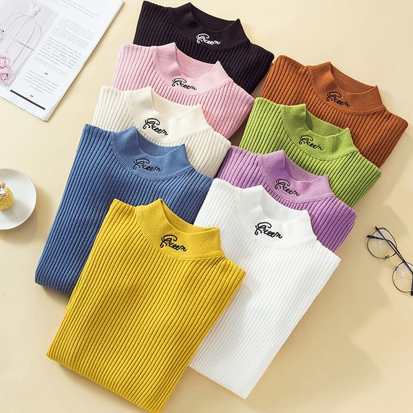 

women's sweaters embroidery sweater women pullovers turtleneck 2021 winter fashion ladies korean female casual jumper pull femme, White;black