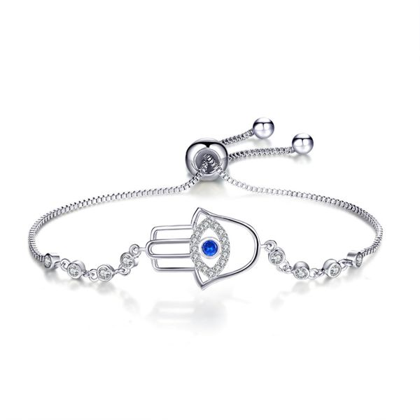 

18k white gold plated white cubic zircon cluster blue evil eye adjustable box chain bracelet fashion womens jewelry for party, Black