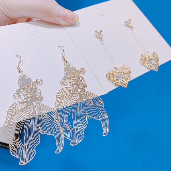 

1 pair chinese style vintage gold fish earrings jewelry accessories for women xin-shipping, Silver