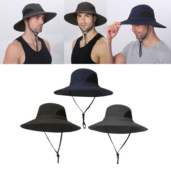 

3pcs summer sun hat fishing hat adjustable chin strap 3 colors, Black