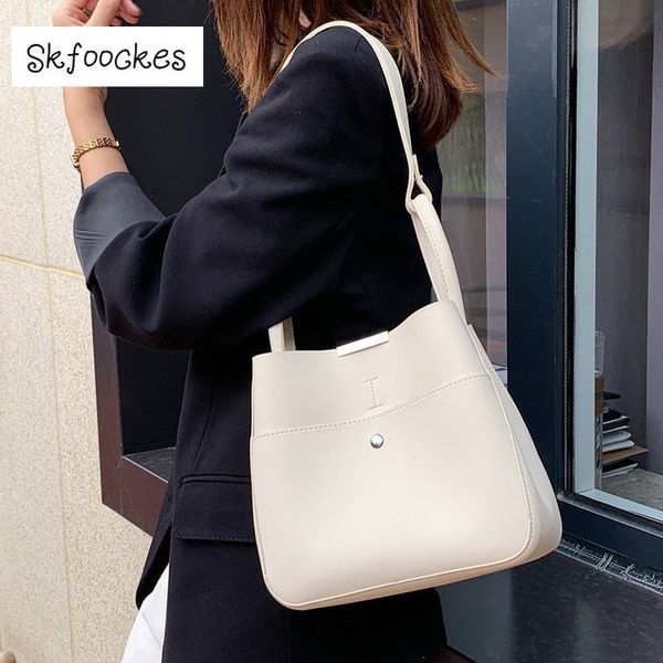 

skfoockes handbags 2020 new solid color messenger bag car stitching bucket bag versatile shoulder casual handbag for women