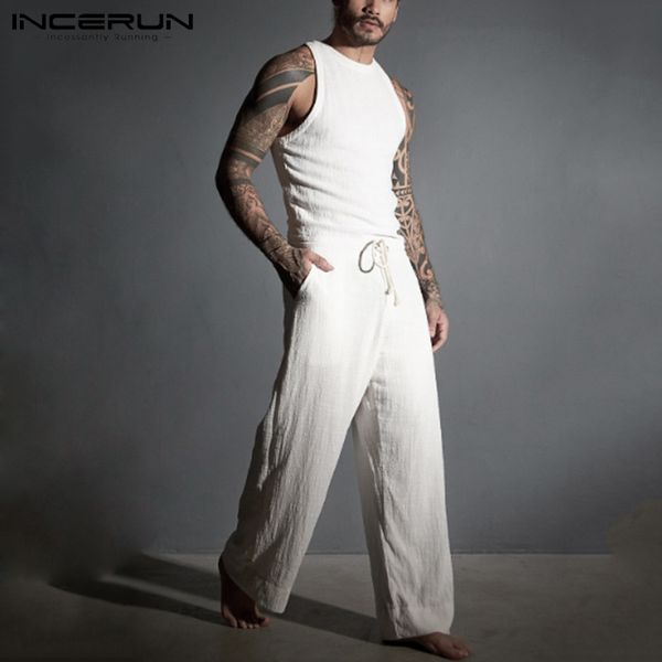 

men jumpsuit vintage sleeveless cotton joggers solid cozy drawstring pants rompers zipper streetwear men overalls incerun s-5xl, Black