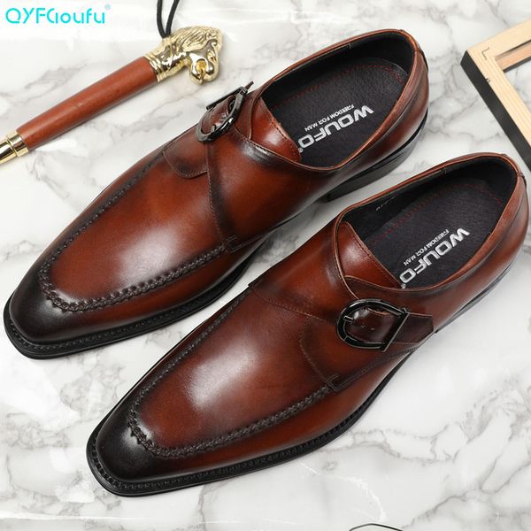 

qyfcioufu brand fashion italian men genuine leather dress shoes designer luxury wedding oxford hasp shoes men flats, Black