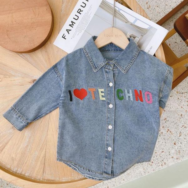 

children's denim jacket 2020 autumn boy and girl clothes baby letters mid-length casual shirt baby jacket, Blue;gray