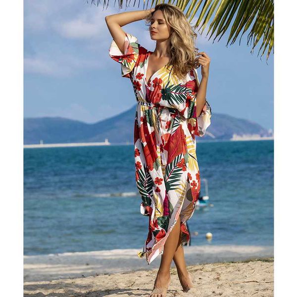 

women's swimwear bikini cover-ups cotton tunic boho printed summer beach dress elegant women plus size wear swim suit cover up q1115, White;black