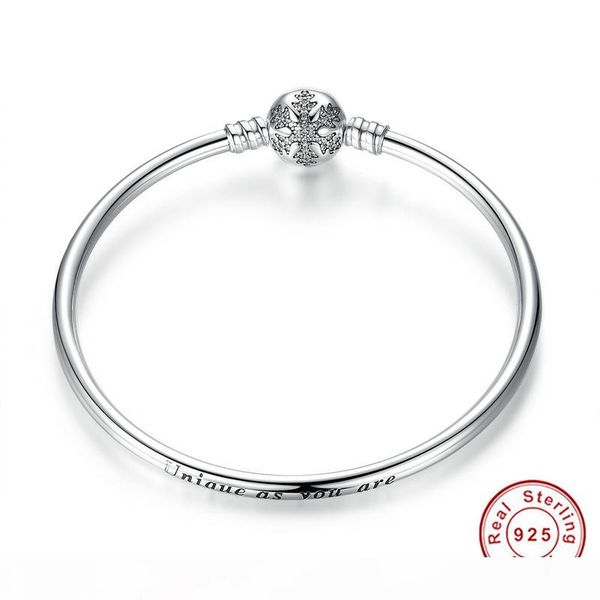 

100% 925 sterling silver engrave snowflake clasp unique as you are snake chain bracelet & bangle diy charm jewelry, Golden;silver
