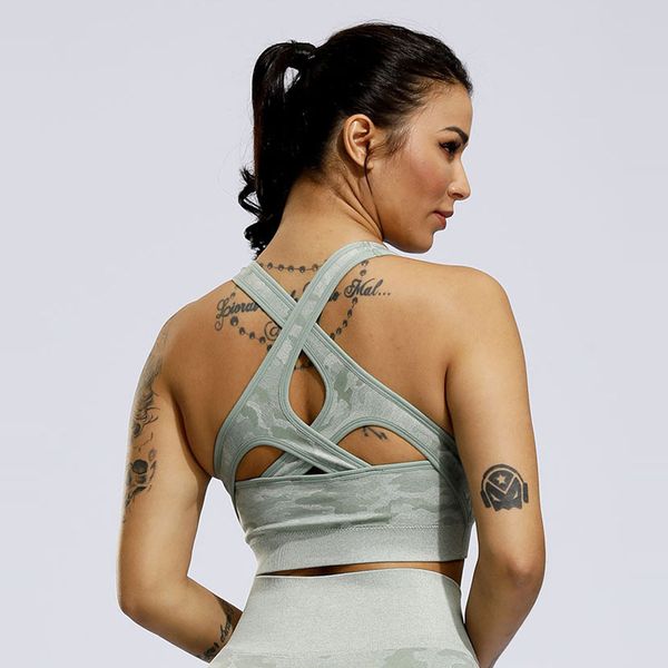 

new camo seamless sports bra for women fitness gym criss cross workout bras active wear high impact crop running yoga bra, White;black