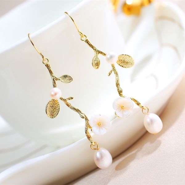 

dangle & chandelier daimi pearl earrings plum pattern 4-5/7-8mm natural freshwater for women gift, Silver