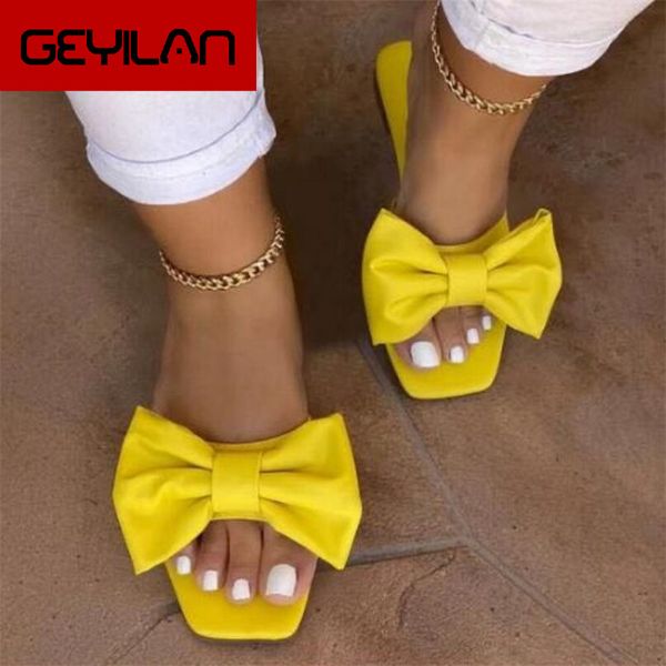 

2020 slippers shoes women sandals new pu leather open toe bow-knot flat casual slides summer outdoor beach female flip flops, Black