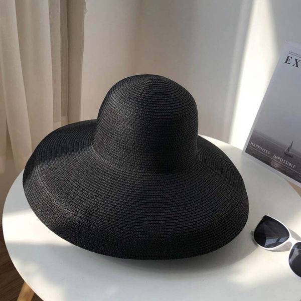 

wide brim hats female summer women's hat hepburn style vintage design side straw retro round holiday beach big sun, Blue;gray