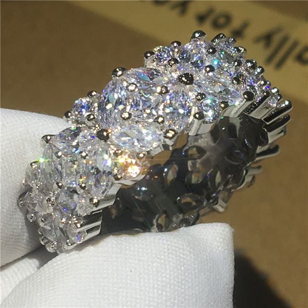 

ahandmade eternity jewelry 925 sterling silver ring 5a zircon cz stone flower shape party wedding band rings for women men, Slivery;golden