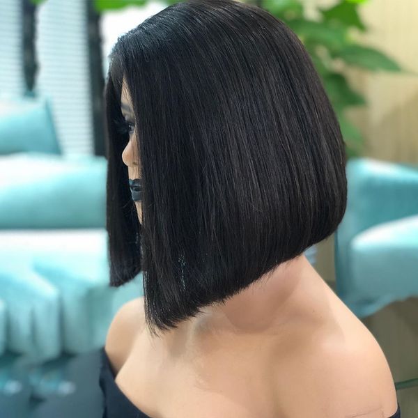 

2020 brazilian lace front closure wig short human hair bob wigs straight bob wig pre plucked lace front human hair wigs, Black