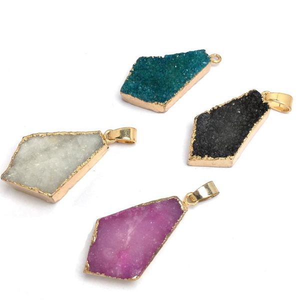 

charms natural stone multi-colored agates pendant diy jewelry bulk semi precious gift size 18x33mm, Bronze;silver