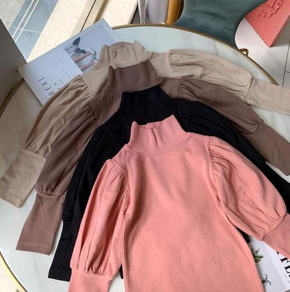 

ins little girls new girls puff sleeve blank t shirt autumn fashion cotton full sleeve girls 1-6 years, Blue