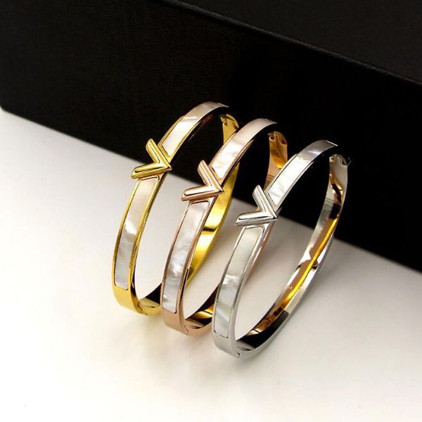 

natural shell v shape bracelet & bangle for women men charm hollow letter bangle love silver-color pulseiras, Black