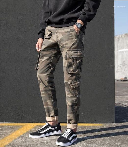 

fashion camouflage zipper fly male clothing mens designer pencil pants loose multi pocket casual cargo pants, Black