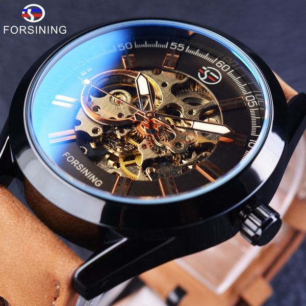 

forsining european and american style mens fashion casual hollow mechanical movement waterproof automatic mechanical wrist watch, Slivery;brown