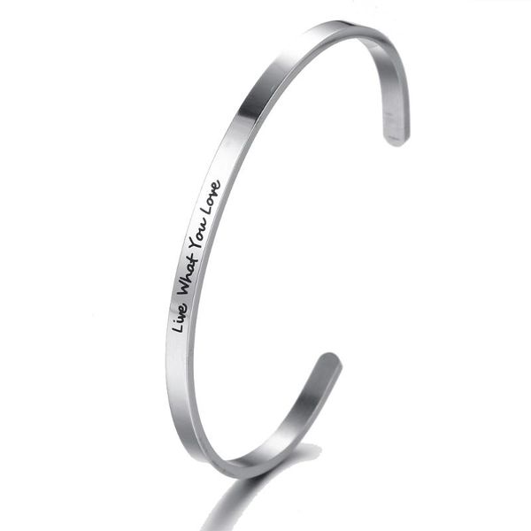 

fashion bracelet for women female inspirational mantra band bracelets engraved live what you love stainless steel, Black
