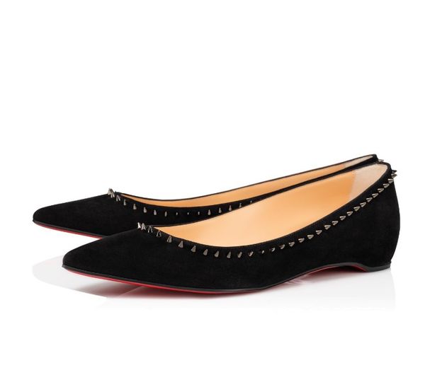 

new women pointed toe spikes ballet shoes ladies red bottom degraspike flat women lux ballerinas shoes party wedding, Black