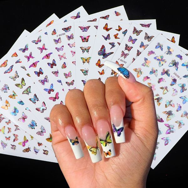 

stickers & decals holographic butterfly designs sticker nail decal diy slider for manicure art watermark decor, Black