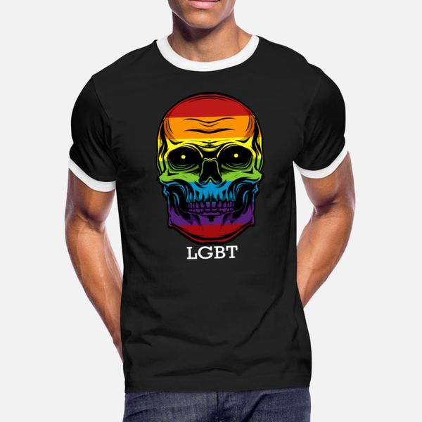 

rainbow lgbt skull pride gift t shirt men designer tee shirt round neck normal cute funny spring original shirt