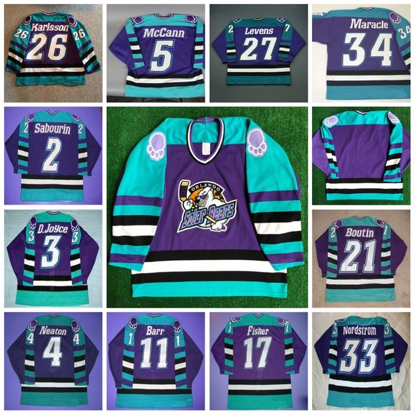 

vintage orlando solar bear hockey jersey grant richson andreas carlson martin vermicelli j.f boutin craig fisher ken sabourin sean mccann, Black