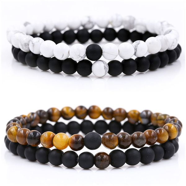 

2pcs/set distance bracelet 6mm natural ston yin yang beads bracelets for women men couples valentine's day jewelry gift pulseras, Red;blue