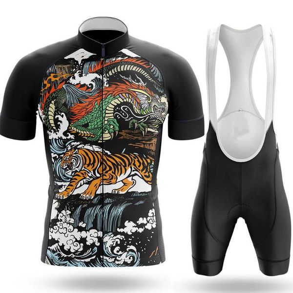 

tiger & dragon cycling jersey set men cycling clothing summer bicycle shorts road bike suit mtb wear maillot culotte, Black;blue