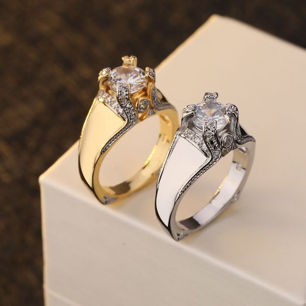 

2020 luxury gold/silver color crown rings for women fashion statement female jewelry round white zircon wedding party gifts, Slivery;golden