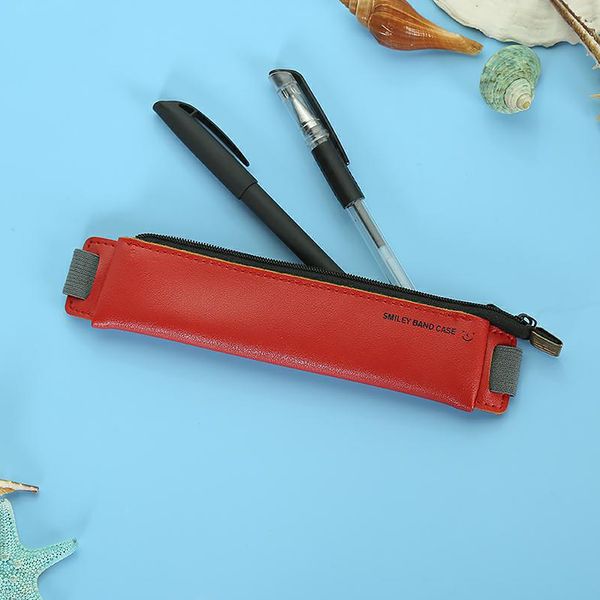 

pencil case pu leather gifts school elastic buckle pen holder portable bookmark