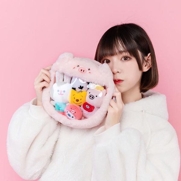 

japanese super cute cartoon pig panda ita lolita girls transparency shoulder handbag messenger jk cosplay bags