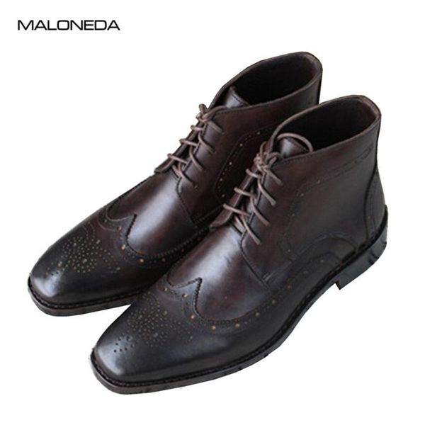 

malonede bespoke fashion retro brogue style genuine leather handmade goodyear formal dress short boots, Black