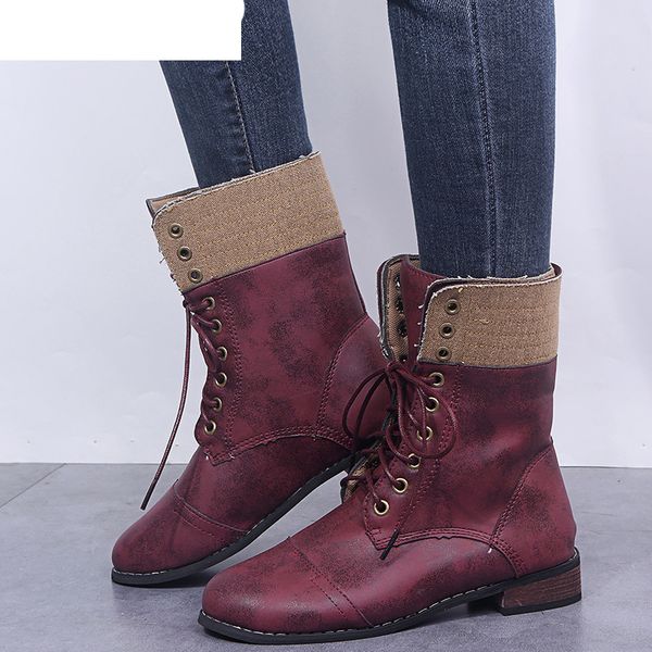 

new winter women's boots pu 2020 fashion women ankle boots low heel warm lace up boots women, Black