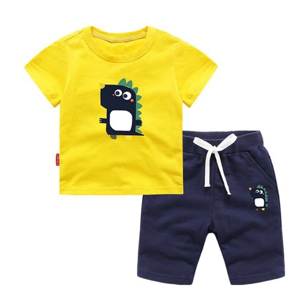 

biniduckling summer outfits boys kid clothes sets dinosaur print cotton short sleeve clothing for children's clothes 7 8 year, White