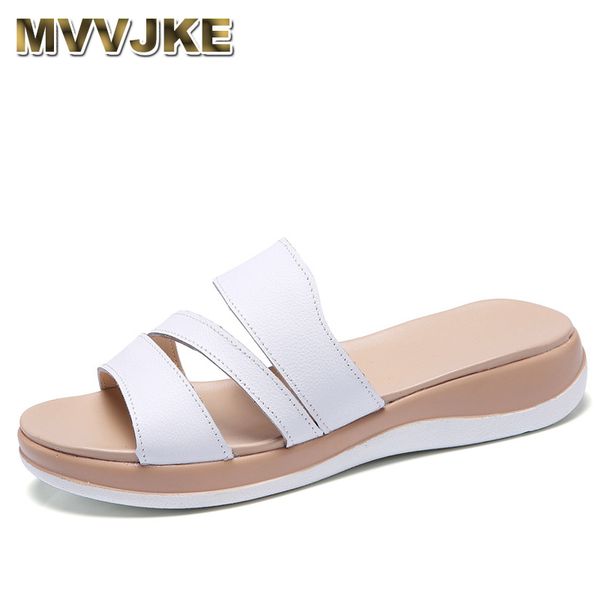 

mvvjke sandals for women in genuine cowhide leather flat shoes women without lace summer woman slides leisure beach flip flops, Black