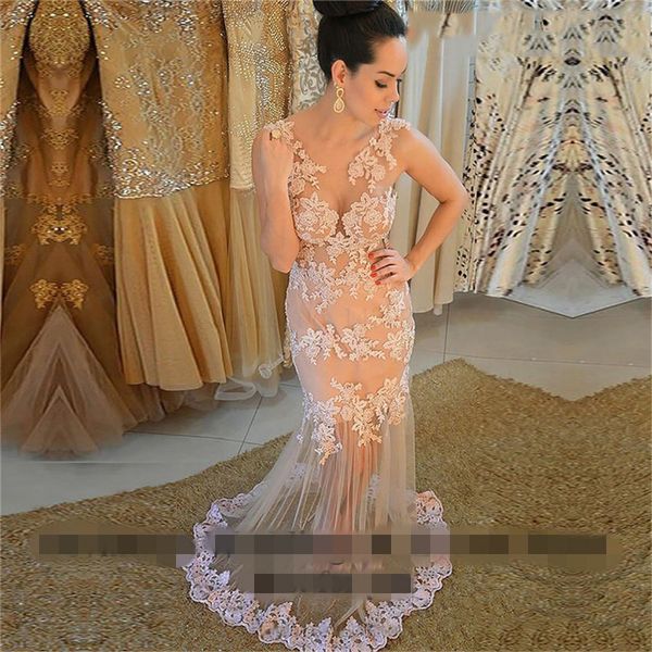 

champagne mermaid long prom dresses backless appliques illusion cap sleeves special occasion party evening gown vestido formatura, Black;red