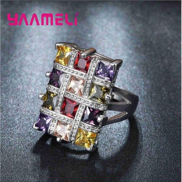 

style party ring 925 sterling silver colorful crystal square charm lady finger ornaments wholesale christmas gifts drop shipping, Golden;silver