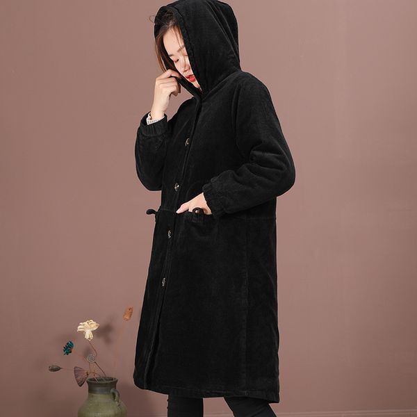 

women's jacket winter coat female jackets for women 2020 hooded parkas thick womenswear corduroy cotton mujer chaqueta lxr278, Black