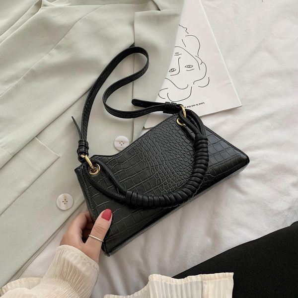 

women baguette bag shoulder bag ladies crocodile pattern pu leather luxury handbag fashion women's casual crossbody bags