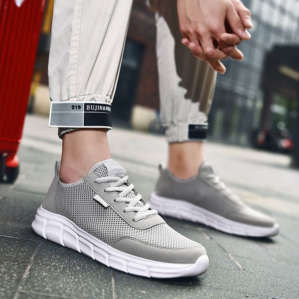 

2020 new mesh men shoes lightweight sneakers men fashion casual walking breathable lace-up large size trainers zapatillas hombre, Black
