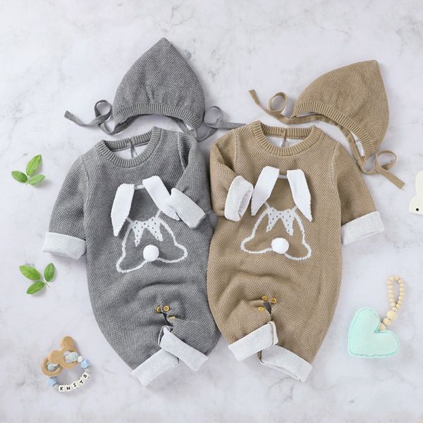 

newborn baby fashion romper autumn baby boy girl cotton cartoon pattern infant long sleeve jumpsuit+hat romper set, White