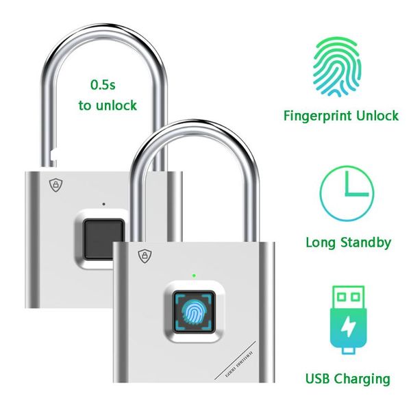 keyless usb rechargeable door lock fingerprint smart padlock quick unlock zinc alloy metal self developing chip