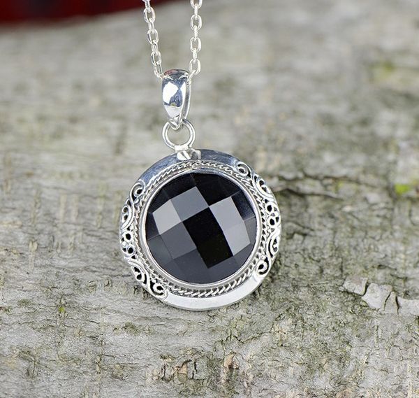 

s925 silver jewelry тайского серебряные черного агат кулон личность круглый женщина мода товар подвесок подвесок пара модели