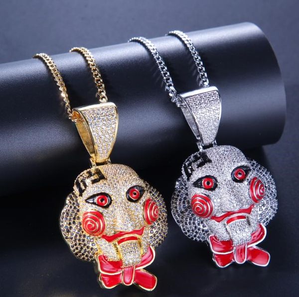 

pendant drop oil zircon doll mask hip hop male accessories pendant necklace, Silver