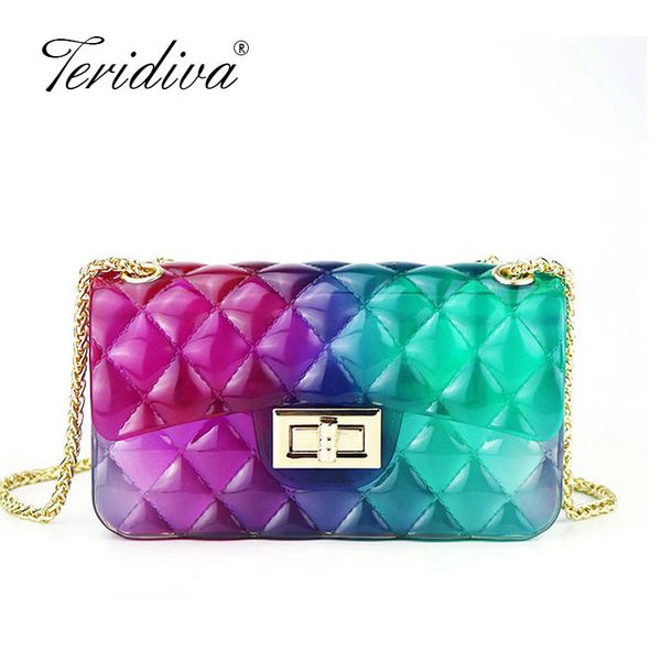 

clear transparent pvc lingge chain jelly bag lady handbag candy color gradient crossbody bag for women mini shoulder clutch