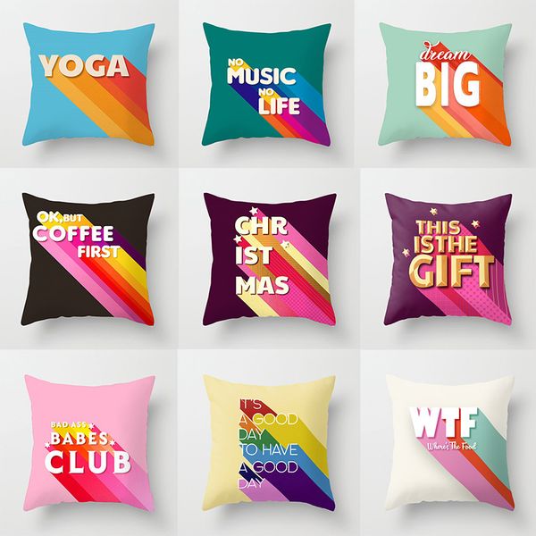 

rainbow color throw pillow case funny english letter coffee dream cushion covers for home sofa chair decorative pillowcases
