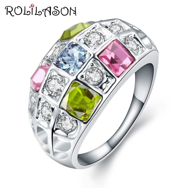 

summer jewelry for ladies square color zirconia silver color stamped excellent fashion jewelry rings usa size #6#7#8#9#10 jr2155, Golden;silver