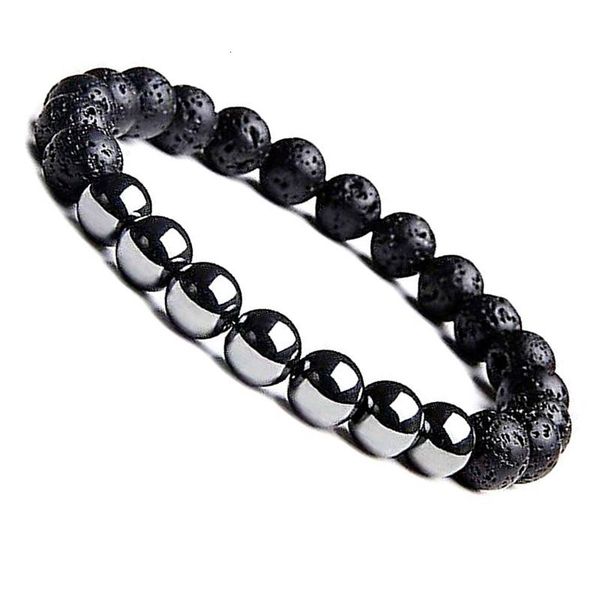

8mm natural lava stone bead bracelet men minimalist classic distance bracelet fashion jewelry gift male accessories, Silver